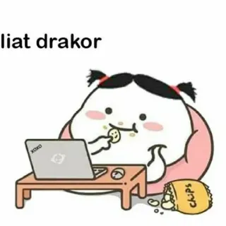 🍪 liat drakor süß, Cartoon, Snack, schauen, Laptop telegram sticker