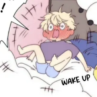 ✨ WAKE UP dormilón, cama, despertar, alarma, dibujos animados whatsapp sticker