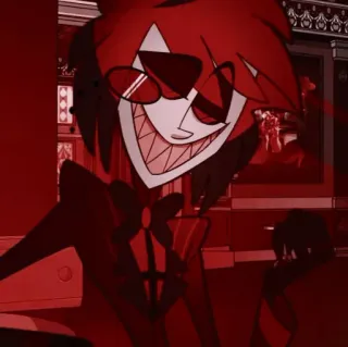 🧨 Alastor Hazbin Hotel demone, rosso, malvagio, cartone animato, sorridente telegram sticker