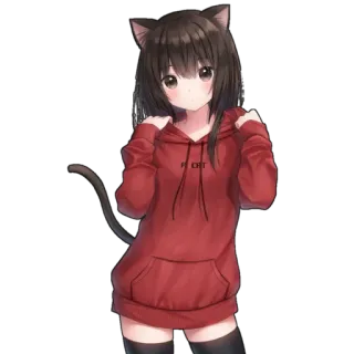 🙂 FLOAT Anime meisje, Kattenoortjes, Hoodie, Cartoon, Kawaii, Schattig telegram sticker