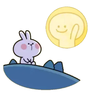 🙁 мультфильм, кролик, луна, милый, наклейка, персонаж whatsapp sticker