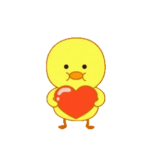 🐥 fofo, amarelo, pato, coração, amor, desenho animado, adorável, animal telegram sticker