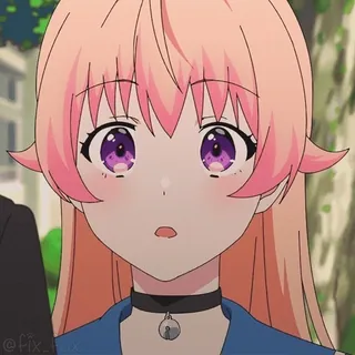 ☹️ Anime, Menina, Fofa, Cabelo rosa, Olhos roxos, Desenho animado, Choker telegram sticker