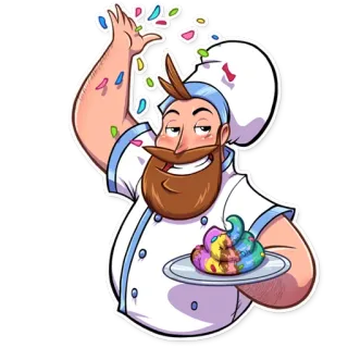 💩 chef, beard, cook, baker, confetti, dessert, food telegram sticker