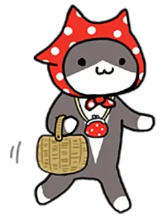 💁 chat, animal, petit chaperon rouge, mignon, dessin animé, autocollant animal, kawaii whatsapp sticker