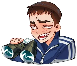 😮‍💨 karakter, pria, teropong, taring whatsapp sticker