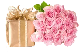 🤯 Geschenk, Rosen, Blumen, Strauß, Präsent, Gold, Rosa telegram sticker