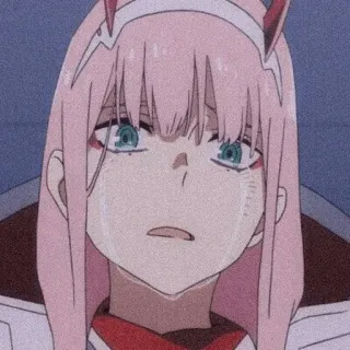 😭 Zero Two Darling in the Franxx Anime, Płacz, Smutny, Różowe włosy, Zero Two telegram sticker