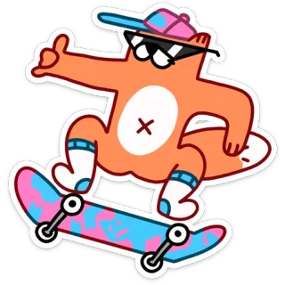 👍 cartoon, skateboard, skateboarding, character, pink, blue, cool, hat telegram sticker