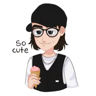 🍦 So cute dibujo animado, persona, helado, lindo, feliz, gafas, sombrero whatsapp sticker