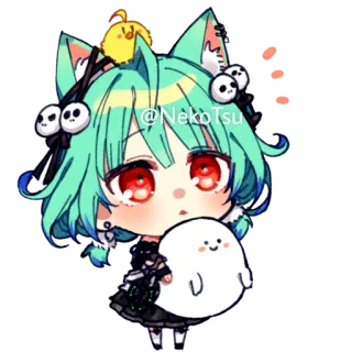🙂 @NekoTsu Anime, Chibi, Fofo, Adesivo, Fantasma, Orelhas de gato telegram sticker