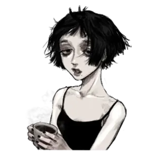 ☕️ vrouw, meisje, kop, koffie, zwart wit, schets telegram sticker