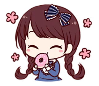 😀 소녀, 도넛, 먹는, 귀여운, 만화 telegram sticker