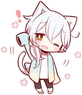 👋 Аниме, Кошачьи ушки, Чиби, Милый, Кавайный, Стикер telegram sticker