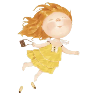 😊 девочка, мультфильм, причудливый, платье, рыжий, ребенок, игривый whatsapp sticker