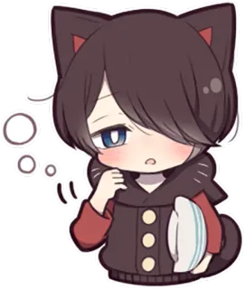 😪 Anime, Chibi, Orecchie da gatto, Pensieroso, Carino, Kawaii whatsapp sticker