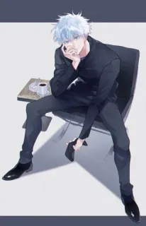 🙂 Satoru Gojo Jujutsu Kaisen anime, white hair, gojo, character, sitting, man whatsapp sticker