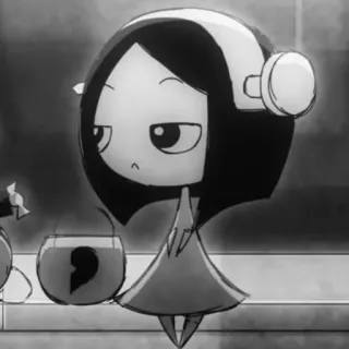 🖤 Anime, Desenho animado, Personagem, Garota, Fones de ouvido, Triste, Monocromático telegram sticker