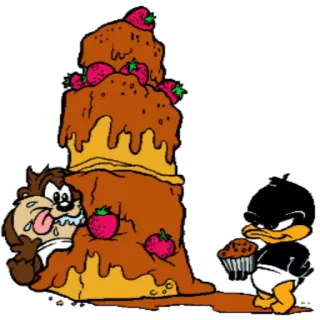 🍩 Taz cartoon, cake, Tasmanian Devil, Daffy Duck, dessert, food telegram sticker