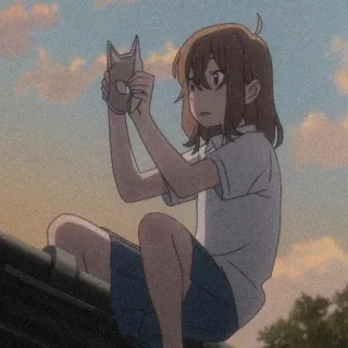 🎭 Anime, Garota, Máscara, Ao ar livre, Pôr do sol telegram sticker
