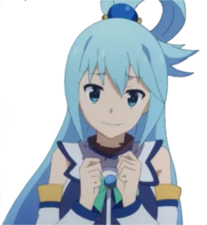 😌 Aqua Konosuba อนิเมะ, การ์ตูน, ผู้หญิง, ยิ้ม, ผมสีฟ้า telegram sticker