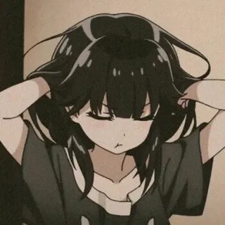 😖 animé, fille, mignon, cheveux noirs, dessin animé telegram sticker
