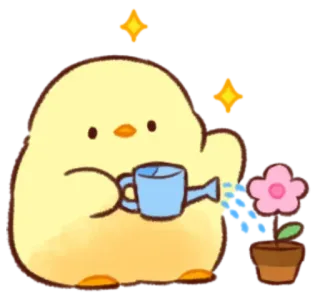🤩 pollito, regadera, flor, lindo, amarillo, planta, jardín, primavera whatsapp sticker