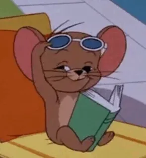 😏 Jerry Tom and Jerry desenho animado, rato, óculos de sol, lendo, livro, relaxando, piscina telegram sticker