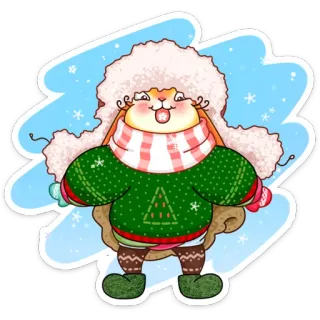 🙃 lapin, hiver, mignon, dessin animé, bonnet fourrure, écharpe, pull whatsapp sticker