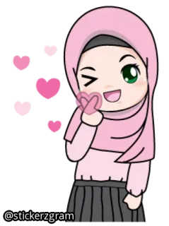 ☺️ ragazza, hijab, cartoni animati, carino, cuori whatsapp sticker