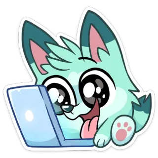 😳 dibujos animados, animal, zorro, portátil, lindo, kawaii, feliz telegram sticker