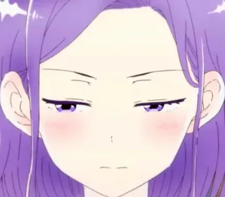 😐 anime, girl, purple hair, expression, cartoon whatsapp sticker