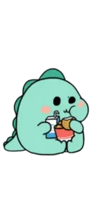 🍔 恐龙, 卡通, 可爱, 吃, 食物, 饮料 whatsapp sticker