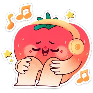🍓 tomate, música, fones de ouvido, fofo, desenho animado, kawaii, fruta telegram sticker