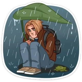 ☔️ regen, traurig, mann, regenschirm, frosch, wetter, cartoon whatsapp sticker
