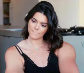 💪 Kendall Jenner muscolo, meme, divertente, celebrità, bodybuilding, fitness telegram sticker
