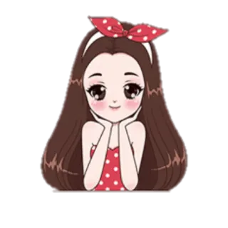 🙍 desenho animado, menina, fofo, bolinhas vermelhas, laço, anime telegram sticker