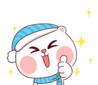 👍 Bär, Winter, süß, Daumen hoch, Cartoon, fröhlich, Glitzer telegram sticker