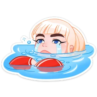 😭 llorando, triste, agua, nadar, dibujos animados, emoji telegram sticker