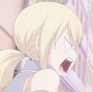 🎏 Lucy Heartfilia Fairy Tail Anime, Dibujos animados, Enojado/a, Mujer, Gritando, Rubio/a whatsapp sticker