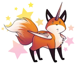 🦄 unicornio, zorro, animal, alado, fantasía, mítico, dibujos animados telegram sticker