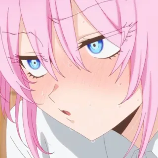 🍧 Anime, Mädchen, pinke Haare, blaue Augen, Schweiß, Erröten telegram sticker