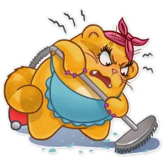 😬 gato, limpeza, tarefas domésticas, bravo, desenho animado, empregada telegram sticker