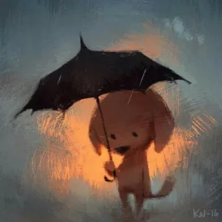 😞 dog, umbrella, cartoon, raining, cute, pet, art whatsapp sticker