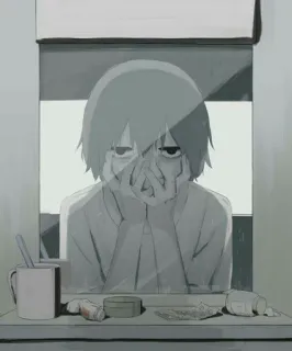 😑 动漫, 漫画, 悲伤, 抑郁, 窗户, 黑暗, 阴暗, 插画 whatsapp sticker