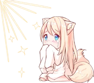 😢 Anime, Weinen, Tränen, Mädchen, Kawaii, Traurig, Fuchs Mädchen, Kemonomimi telegram sticker