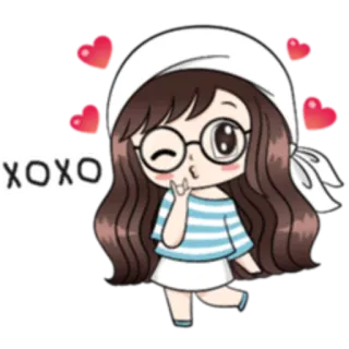 ☺️ XOXO 만화, 소녀, 하트, 사랑, 포옹, 키스, 귀여운, xoxo whatsapp sticker