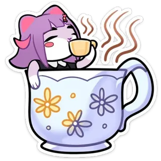 ☕ mèo, trà, tách, anime, kawaii, dễ thương, hoạt hình whatsapp sticker