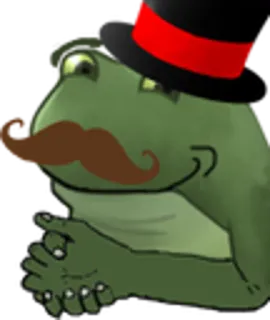 😈 rana, bigote, sombrero de copa, dibujo animado, verde whatsapp sticker