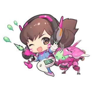 👋 D.Va Overwatch MEKA D.Va, Overwatch, Video game, Chibi, MEKA, Karakter, Gaming telegram sticker